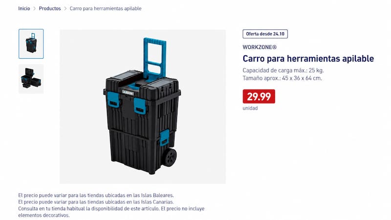 Carro para herramientas apilable de la cadena de supermercados Aldi, disponible en su página web oficial desde el 24 al 27 de octubre.