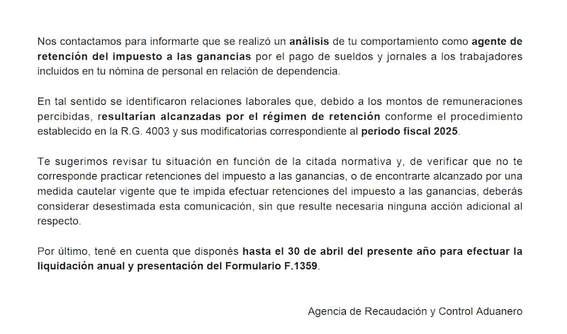 Carta enviada por ARCA a empresas (Fuente: Eduardo Policastro/X)