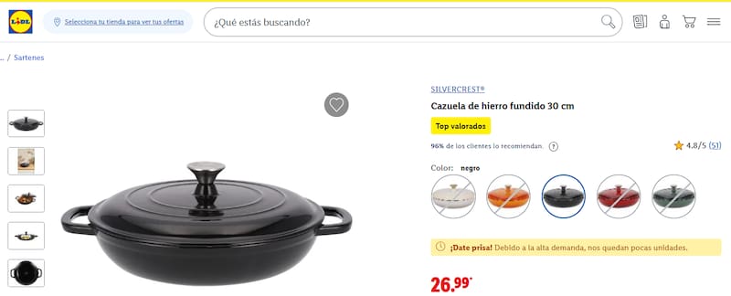 Esta cazuela de hierro fundido de Lidl es ideal para regalar en el día del padre: es perfecta para asar, estofar o cocer alimentos al vapor.