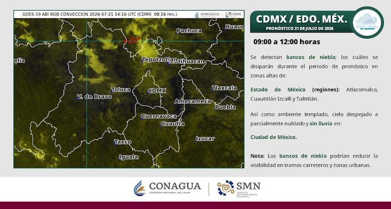 Pronóstico de clima para hoy 21 de julio.