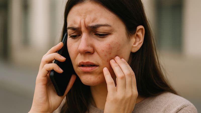 Brotes y picazón en la cara al usar el celular | Por qué deberías evitar esta lista de malos hábitos, según los dermatólogos. Foto (IA)