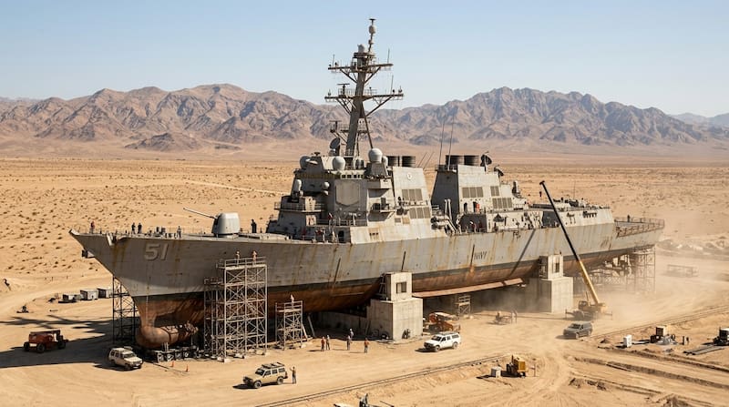 China construye en el desierto la primera réplica en 3D de un buque de guerra estadounidense: ayudará a esta potencia a perfeccionar la puntería de sus misiles