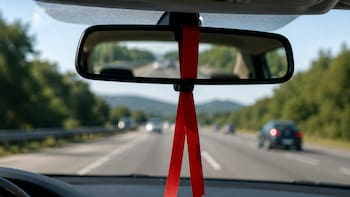 Colgar una cinta roja en el espejo retrovisor de un coche en movimiento: qué significa y para qué se usa