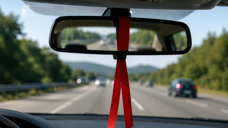 Qué significa colgar una cinta roja en el espejo retrovisor del auto.