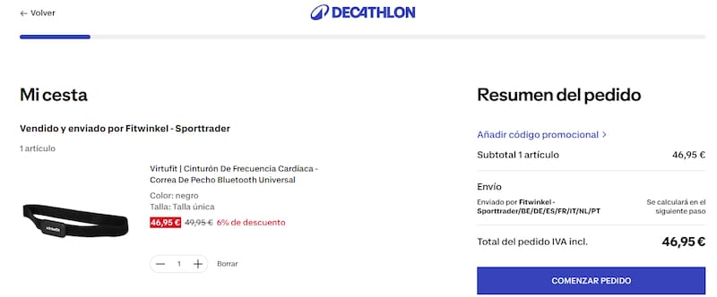 El cinturón de frecuencia cardíaca de Decathlon brinda detalles precisos. (Fuente: Decathlon).