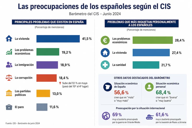 ¿Cuáles son las principales preocupaciones de los ciudadanos? Fuente CIS.