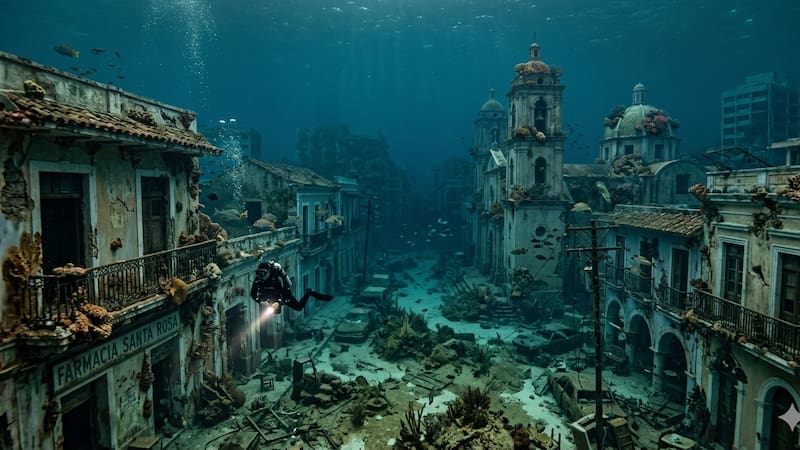 Ciudad de América Latina sumergida bajo el mar