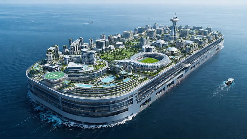 Construyen la ciudad flotante más grande del mundo: 80 mil personas, colegios, hoteles, parques y un estadio de fútbol.