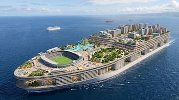 Así será la primera mega ciudad flotante: medirá 1.6 kilómetros, alojará a 80,000 personas y tendrá su propio estadio