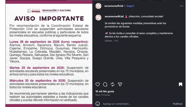 A partir de este 28 de septiembre, la Secretaría de Educación y Cultura anunció que los colegios no abrirán por tres días ante la alerta que genera el ciclón tropical.
