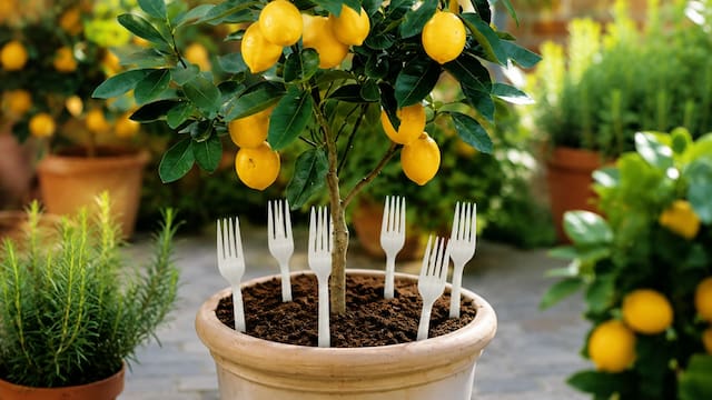Clavar tenedores alrededor de un limonero: por qué lo recomiendan y para qué sirve