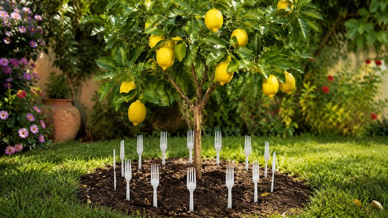 Clavar tenedores alrededor de un limonero: por qué lo recomiendan y para qué sirve