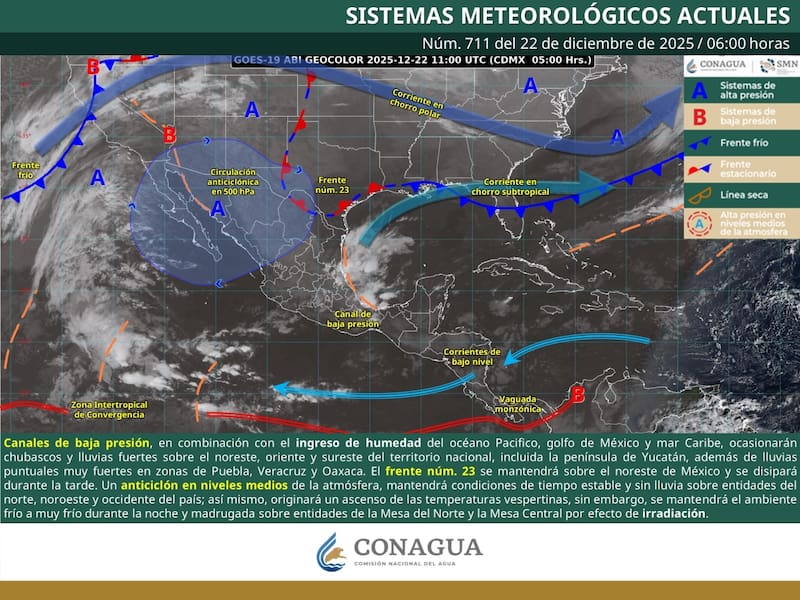 El pronóstico del tiempo para México durante el lunes 22 de diciembre. (Foto: Archivo)