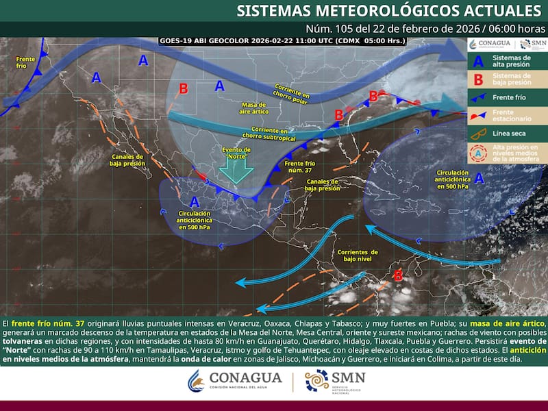 El pronóstico del tiempo para el domingo 22 de febrero en la República Mexicana. (Foto: Archivo)
