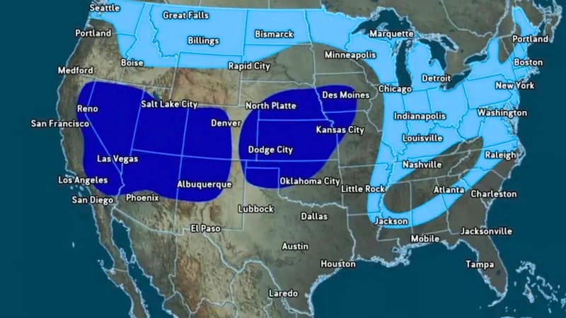 NOAA says a very strong event could shift snow south and boost storms across the central and southern U.S. Photo: NOAA’s Climate Prediction Center.