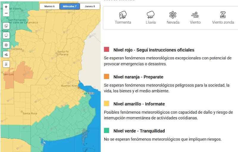 Alerta amarilla emitida por el SMN para el miércoles 7 de octubre.