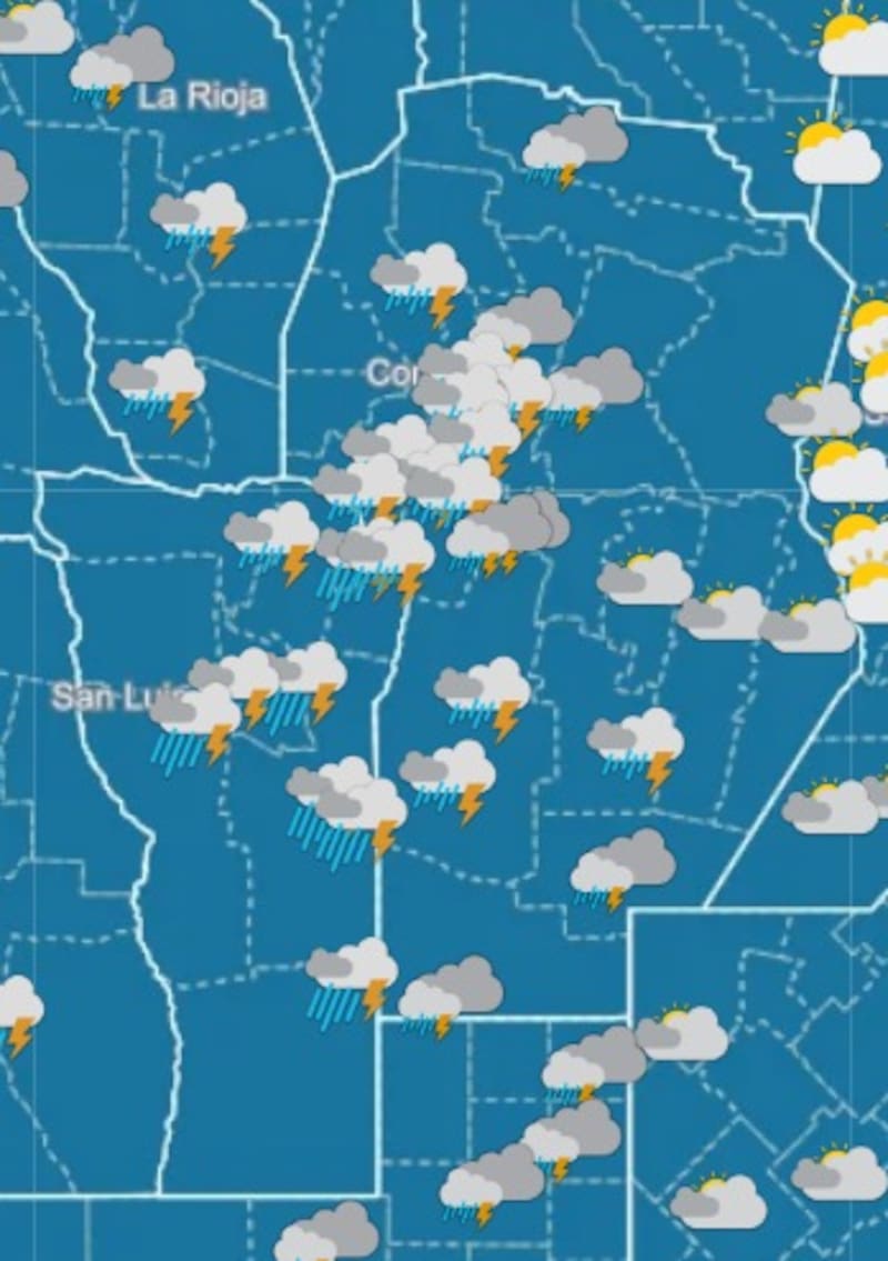 Se aproxima un frente de tormentas por 48 horas a Córdoba y San Luis: alerta amarilla por lluvias y ráfagas de viento.