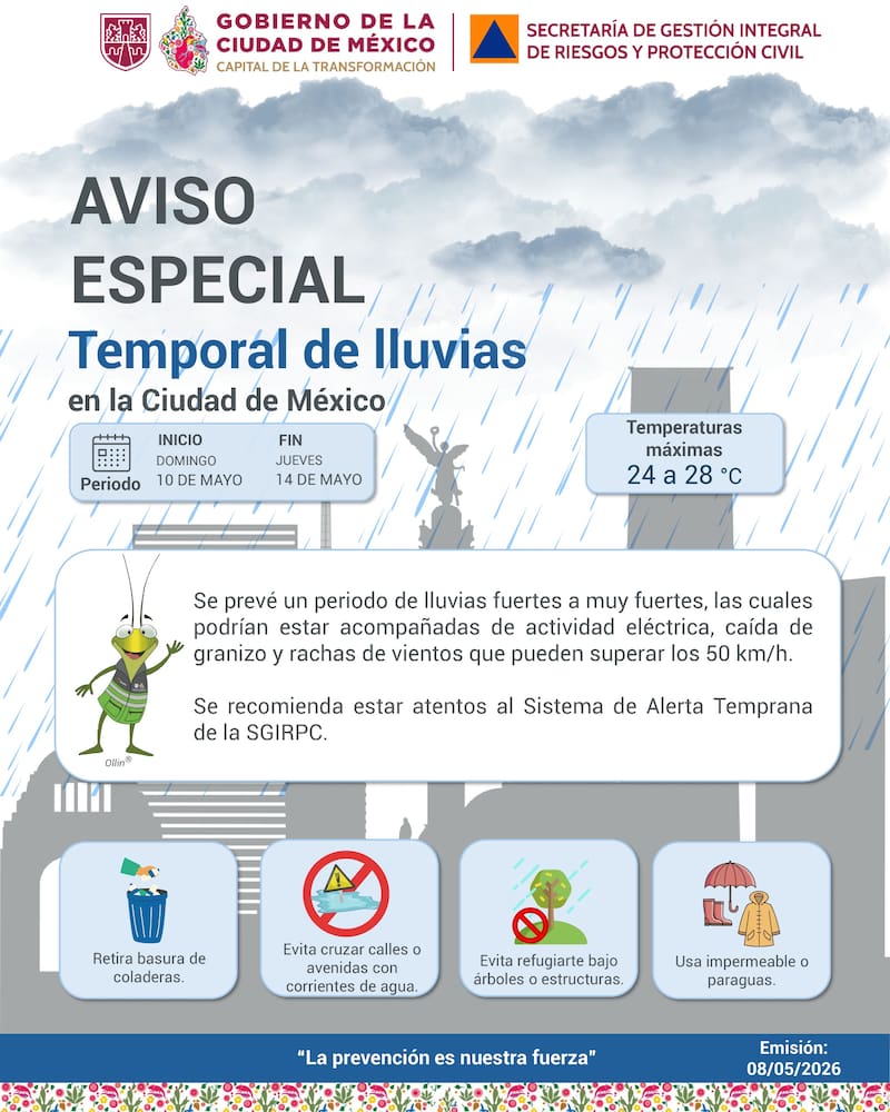 Se avecina un diluvio universal a CDMX sin pausa por 5 días: tormentas, granizo y vientos de más de 50 km/h azotarán la capital.