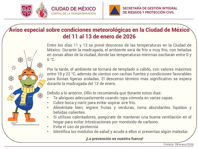 El Gobierno de la CDMX emitió un alerta especial luego de que los radares meteorológicos detectaran un descenso en las temperaturas del que deben protegerse.