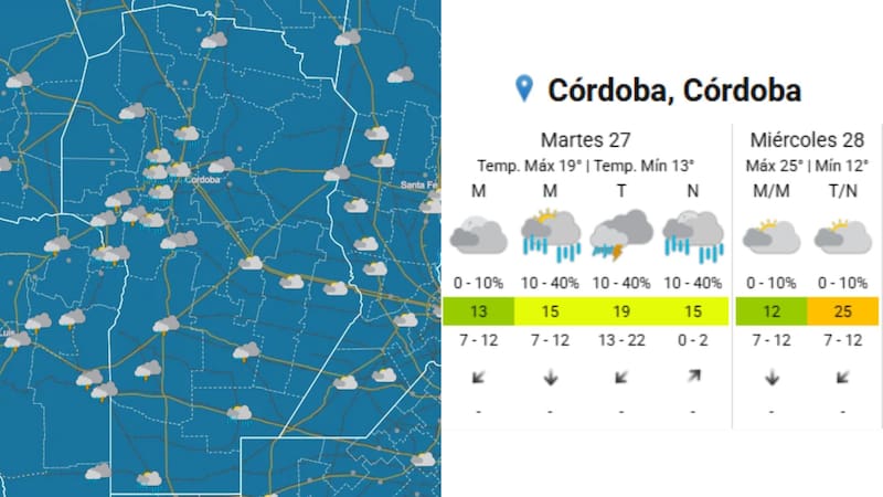 Durante la madrugada del martes, el cielo se mantendrá mayormente nublado con una temperatura mínima de 13° C y bajas probabilidades de precipitación.