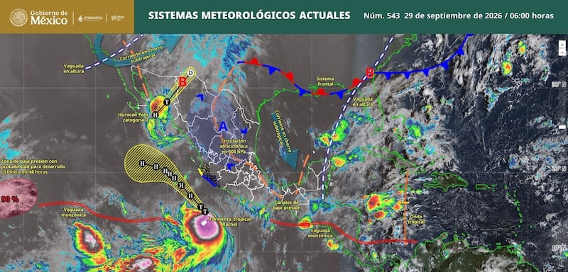 Ciclón tropical Polo (ingresando a Sonora, interactuando con vaguada en altura y monzón mexicano, debilitándose)