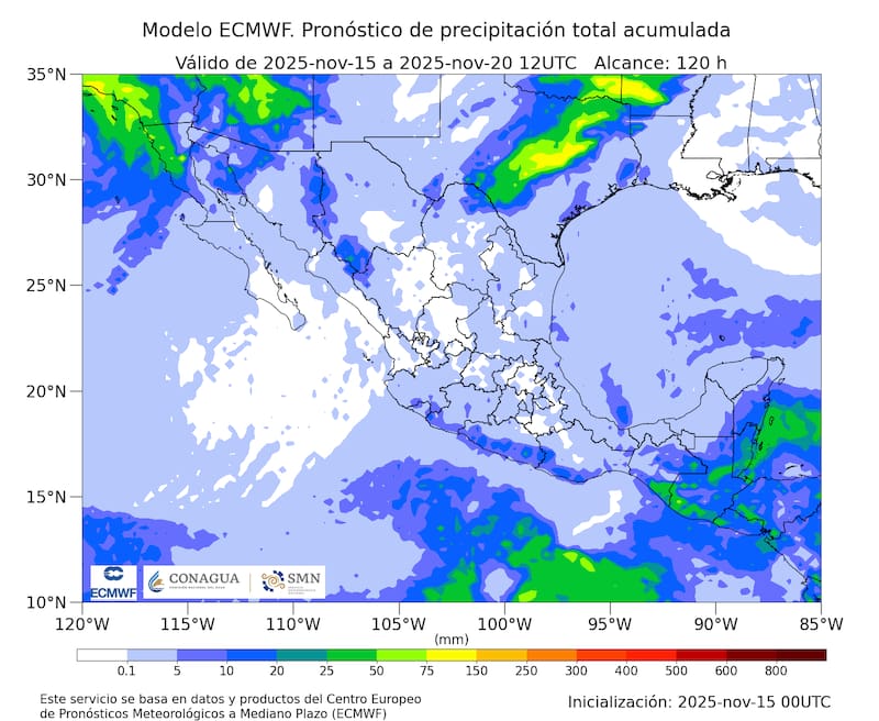 Pronóstico a 24 horas de Sistemas Meteorológicos. Período de validez de las 14:00
horas del sábado 15 a las 08:00 horas del domingo 16 de noviembre de 2025
