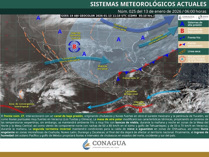 El clima para México durante el martes 13 de enero. (Foto: Archivo).