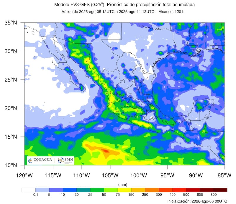 Pronóstico a 48 horas de Sistemas Meteorológicos. Período de validez de las 08:00 horas del viernes 07 a las 08:00 horas del sábado 08 de agosto de 2026.