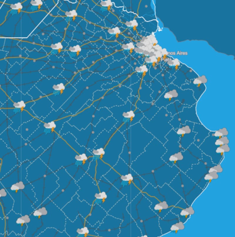 Pronóstico de tormentas para la noche del sábado 15. Fuente: SMN.