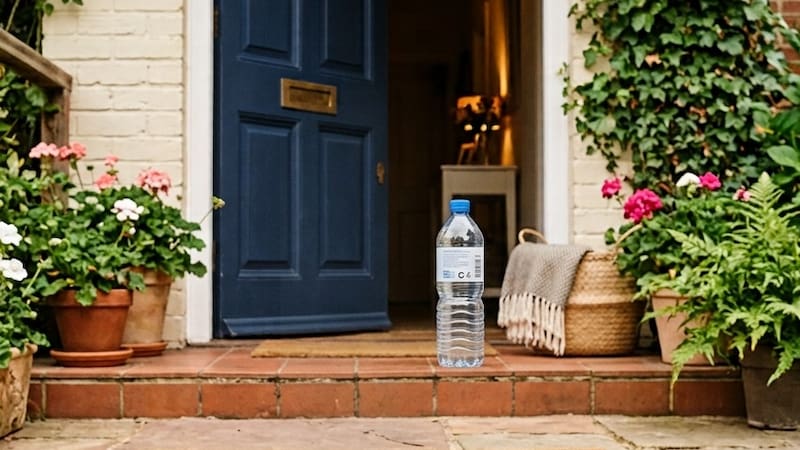 Colocar una botella de plástico con agua en la entrada de casa.