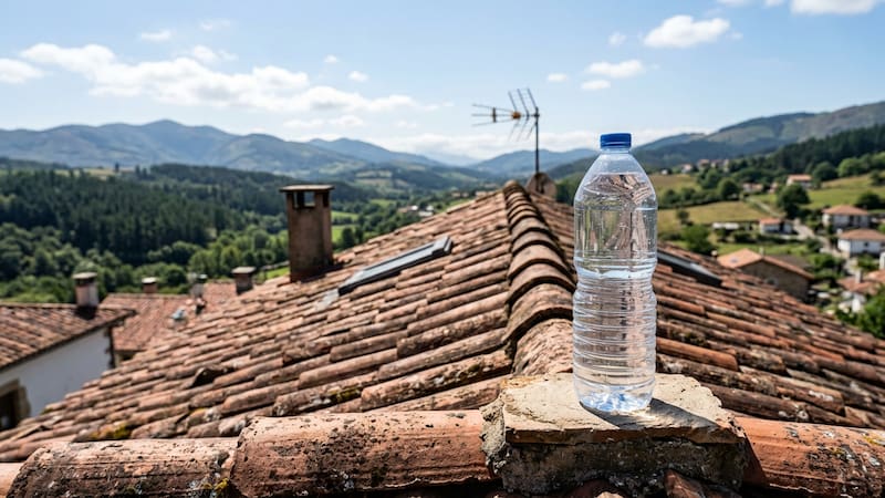 Colocar una botella de plástico llena de agua en el techo de la casa.