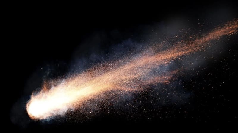 Illustrative image of a meteor shower lighting up the night sky. The Orionids are caused by debris left behind by Halley’s Comet.