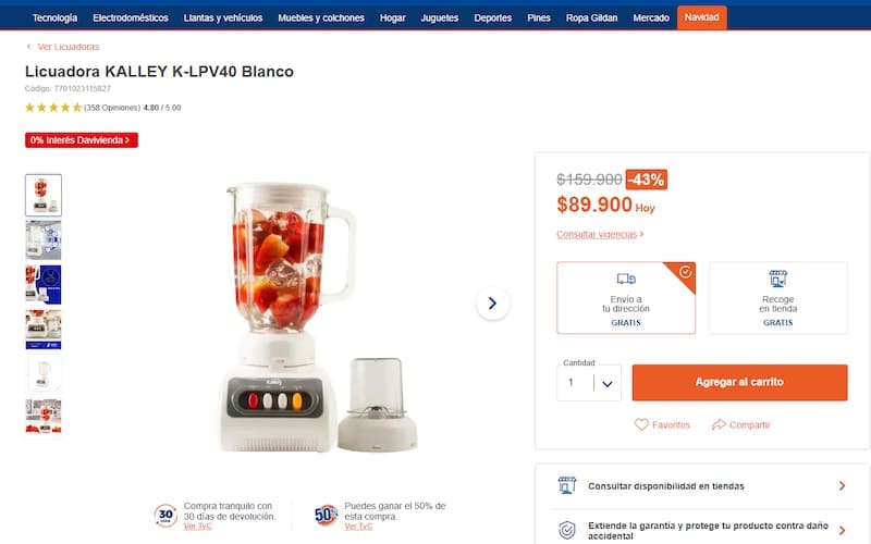 Licuadora Kalley K-LPV40: Potencia y acero inoxidable con un increíble descuento del 43% (foto: archivo).