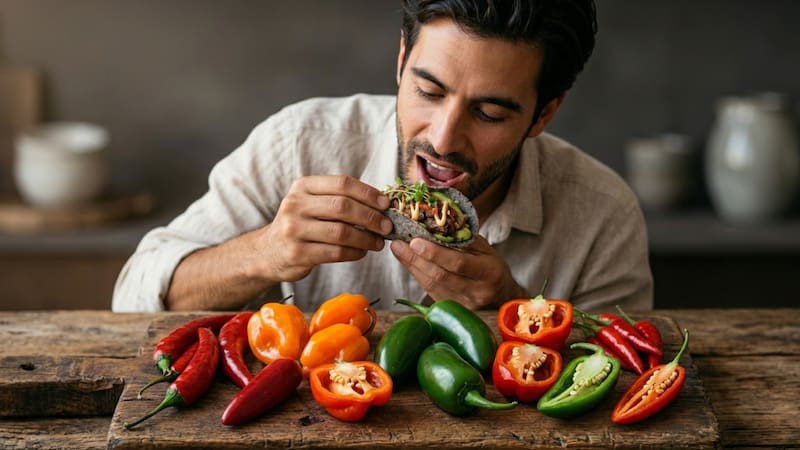 Comer comida picante: para qué sirve y qué beneficios tiene para el cuerpo. Foto (IA)