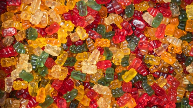 Colorful jelly bears candies. cute snacks.