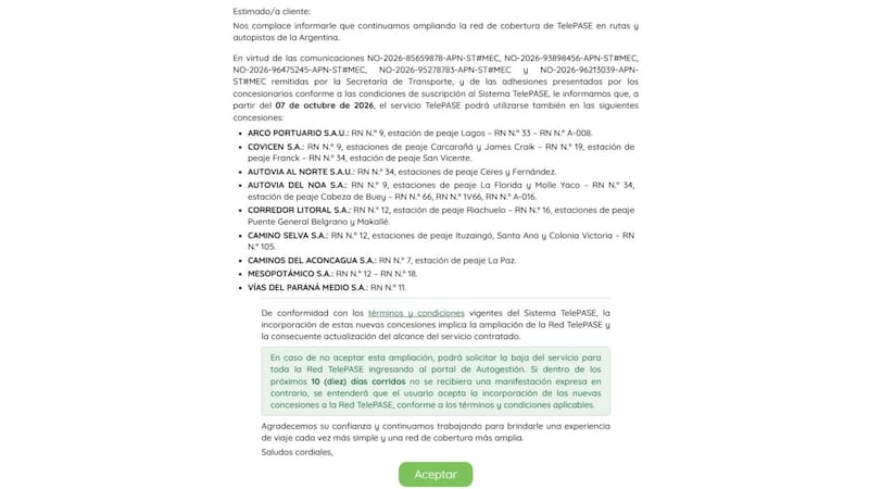 La medida contempla una cláusula de aceptación tácita para todos los titulares del dispositivo.