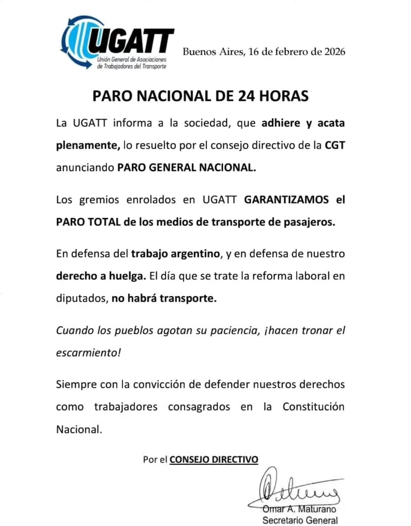 El comunicado de la UGATT