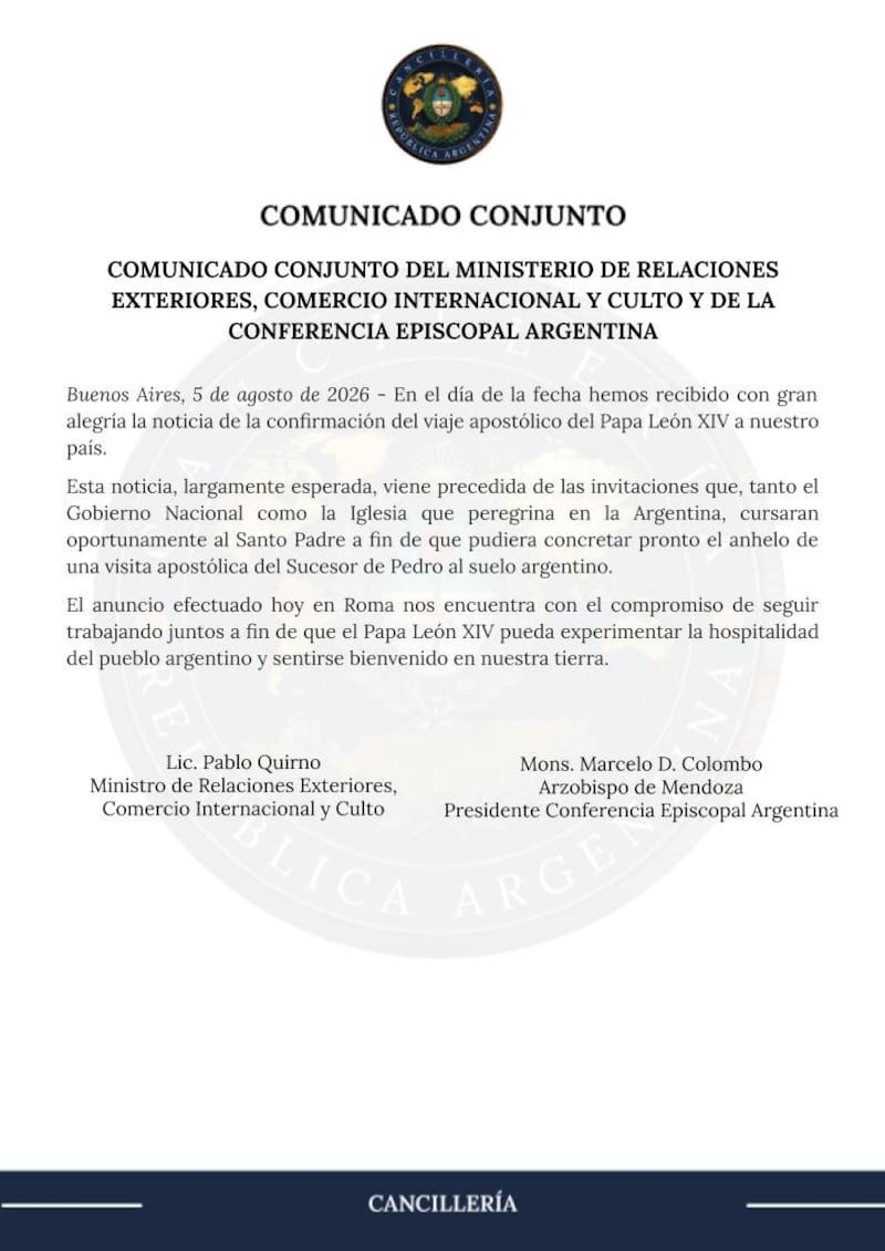 Cancillería se pronunció sobre la visita del papa León XIV.