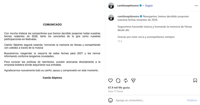 Comunicado oficial de Camilo Séptimo.