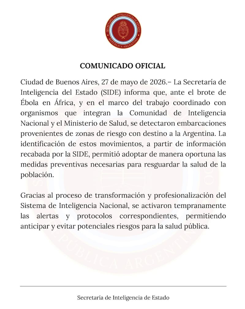 El comunicado oficial que informó la situación con las embarcaciones (Fuente: SIDE).