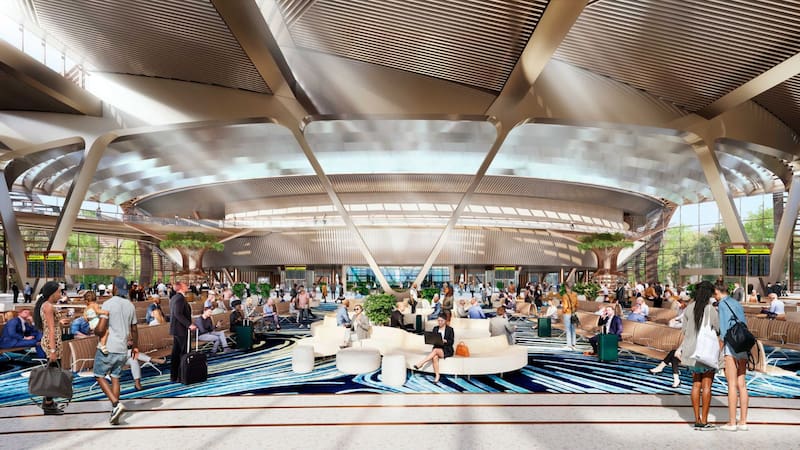 Con capacidad para 110 millones de pasajeros al año y cuatro pistas, será el gran centro de conexiones aéreas del continente. Foto: Zaha Hadid Architects.
