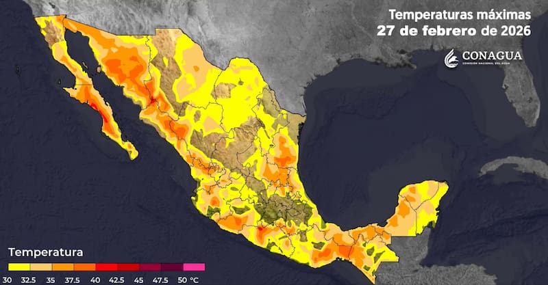 Conagua pronostica onda de calor en casi todo el territorio nacional para este viernes 27 de febrero con temperaturas de hasta 45 grados