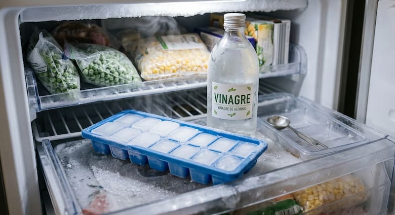 Congelar cubitos de hielo y vinagre.
