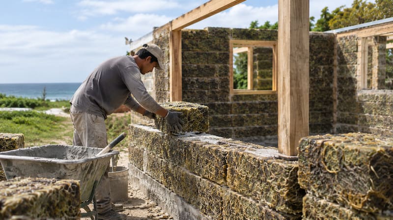 Construyen una casa con algas marinas.