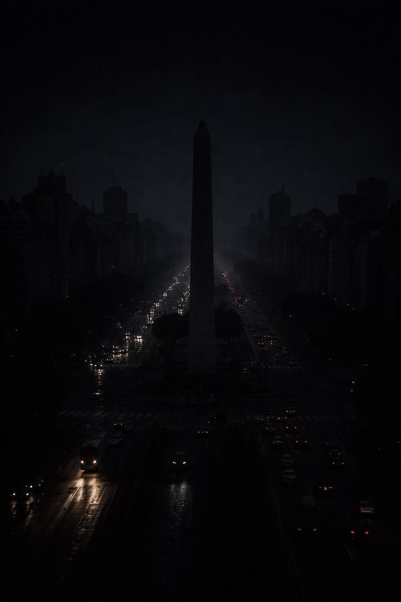El Obelisco, sin luz tras el apagón durante la madrugada del miércoles.