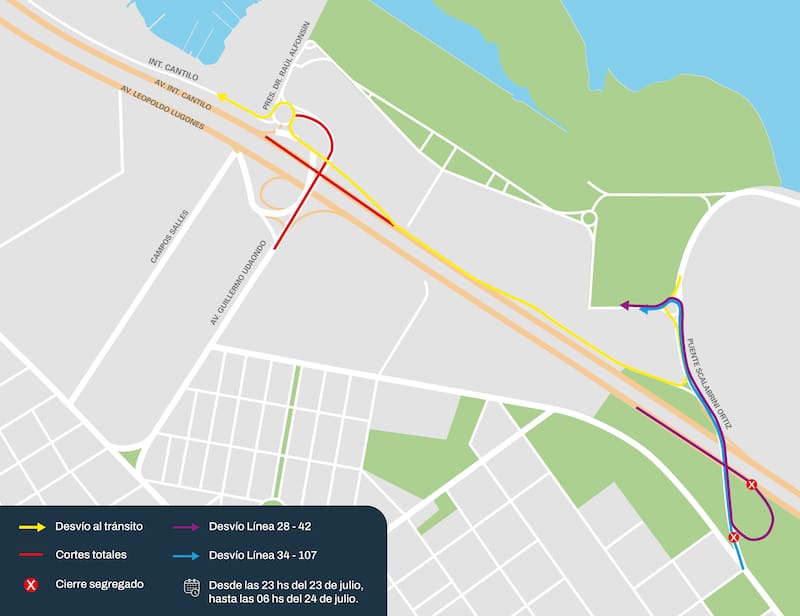 Corte total en Av. Cantilo y AU Illia por obras en Puente Labruna.