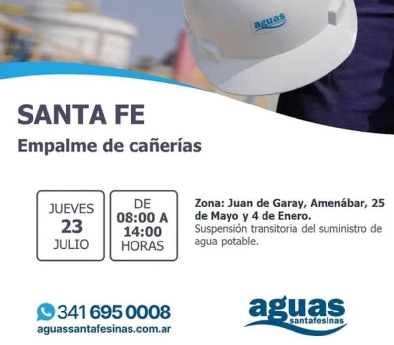 ¿Cuáles son las zonas de Santa Fe donde habrá cortes de agua el jueves 23 de julio? (Foto: Aguas Santafesinas)