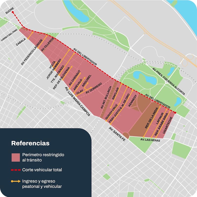 Cómo deben acceder los vecinos y trabajadores a los perímetros de seguridad en la zona de Palermo.