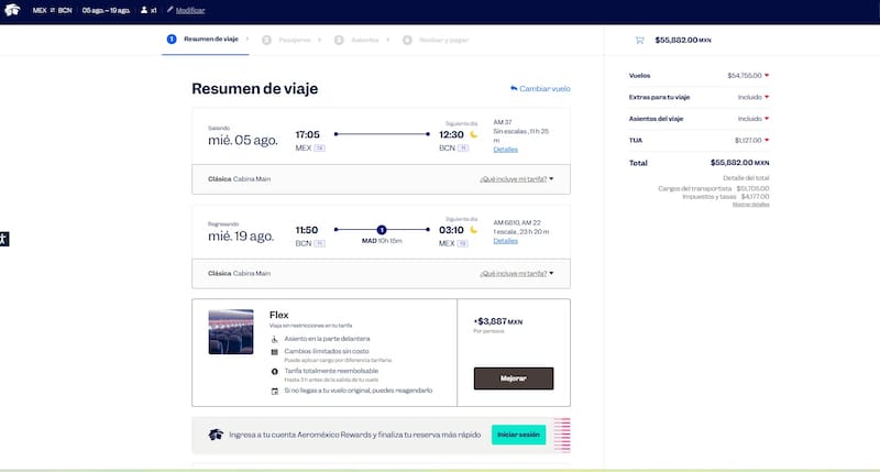 Viajar directo en Aeroméxico de CDMX a Barcelona.