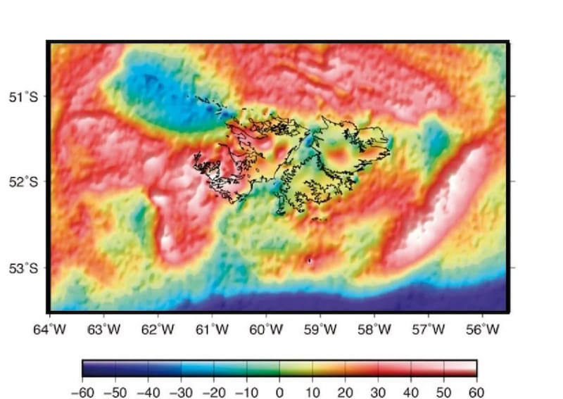 Mapa de las anomalías gravitacionales de la región